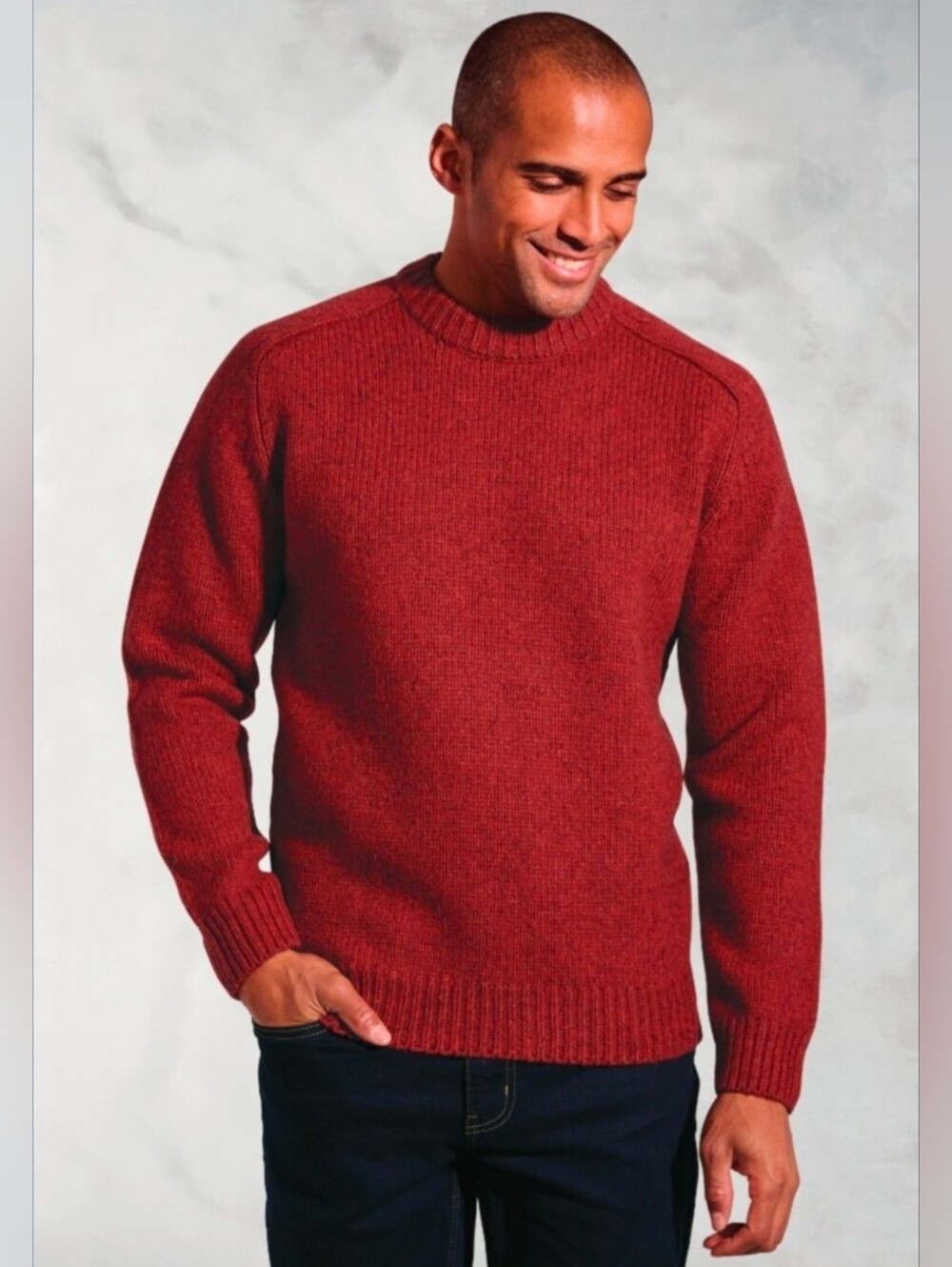 Brook Taverner Rooth Red Chunky Lambswool Blend Crew Neck Sweater Men Size M